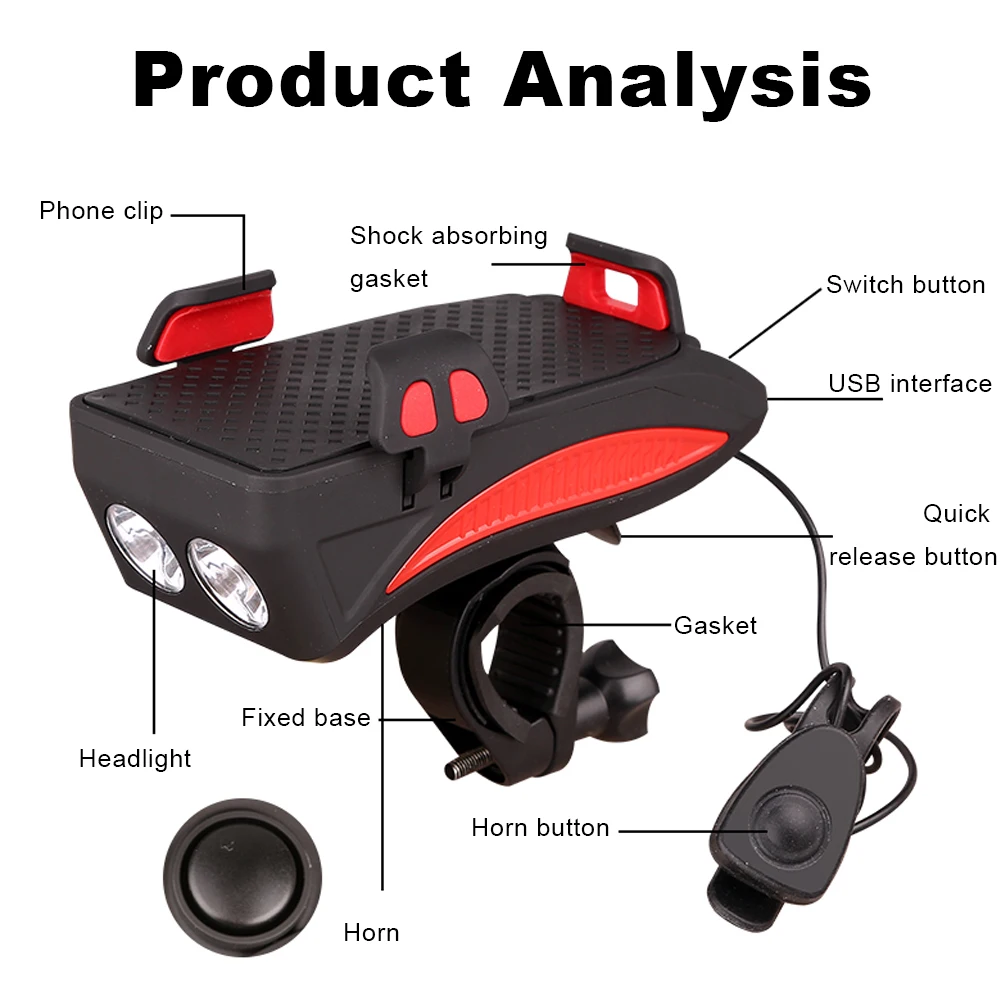 2000/4000LM Bicycle Light USB Rechargeable LED Bicycle Headlight Bike Horn Handlebar Phone Holder 3 in 1 multi-function light