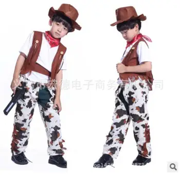 

110-140cm Halloween Cosplay fashion Clothing 4 pcs set kid boy girl cowboy Costume hero costume for boy birthday gift party