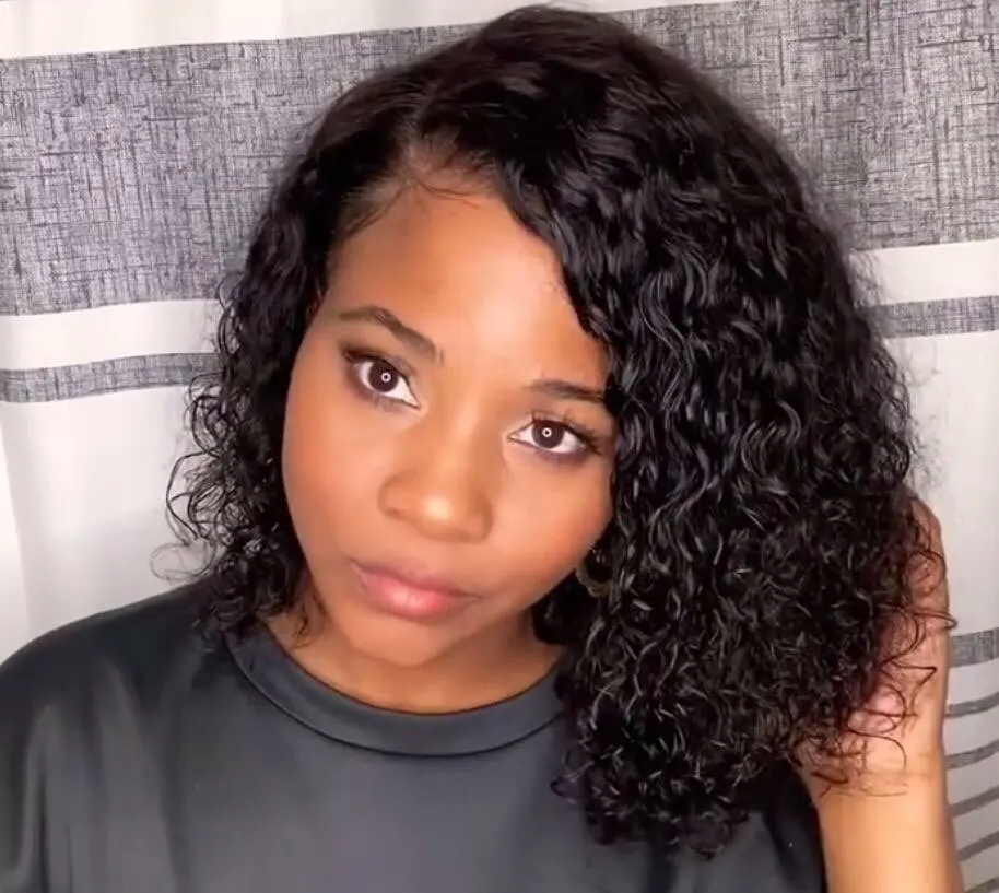 

Angelbella Water Wave Human Hair Wig Pre Plucked Curly Part Lace Wig Wavy Brazilian Hairline Lace Wig Short Human Hair Wigs