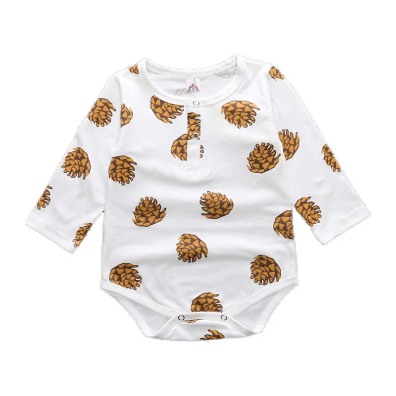Summer Wihte Newborn Baby Boy Clothes Pine Cones Print 0-24 Months Baby Toddler Kids Boys Girls Long-Sleeve Onesies Bodysuit