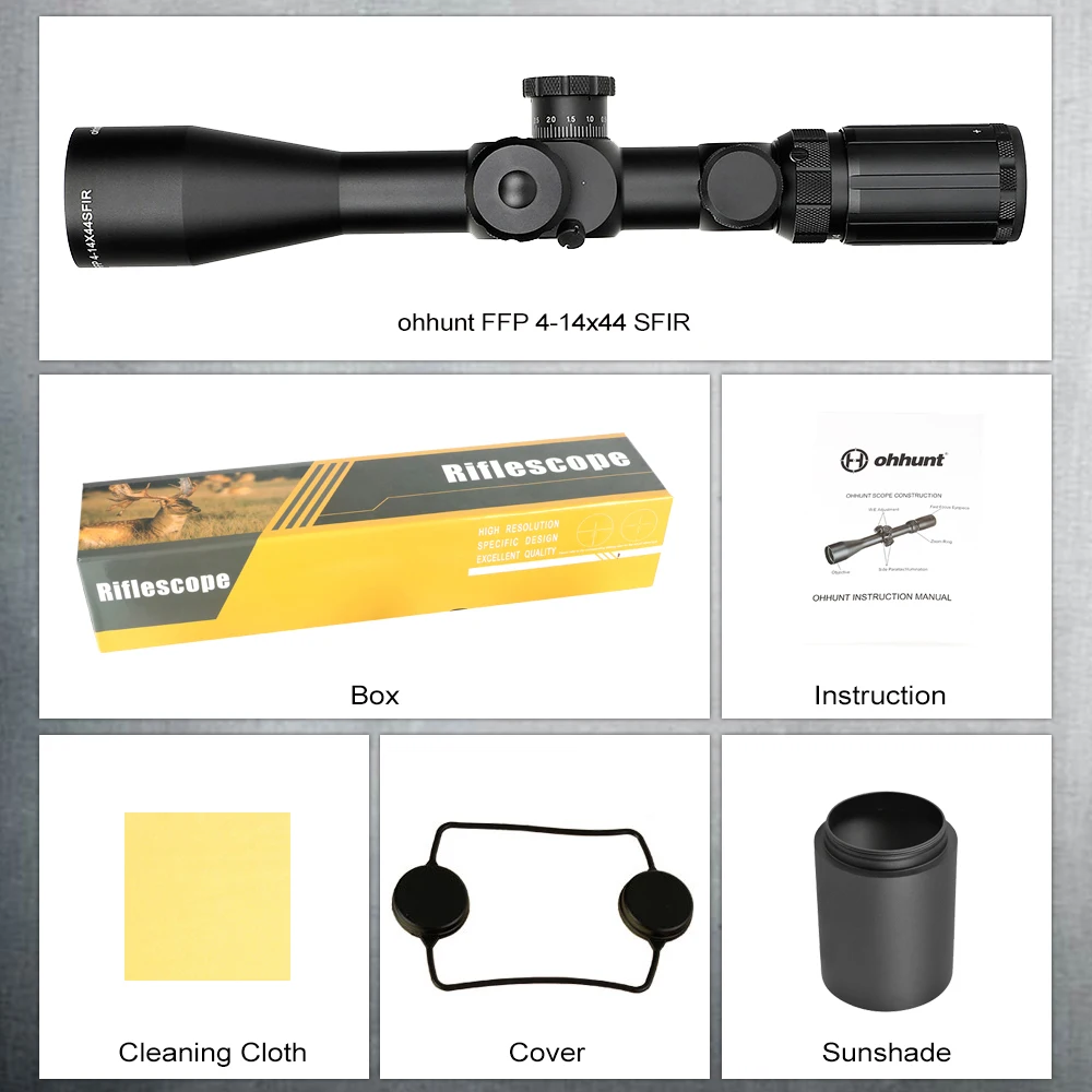 Ohhunt FFP 4-14X44 SFIR первый фокальный самолет охотничий прицел боковой Параллакс стекло гравированное сетка R \ G с подсветкой Блокировка сброса область