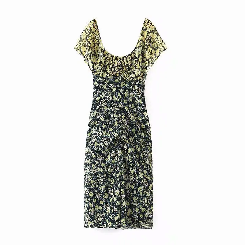 

2019 Autumn New Style Europe And America Big Brand Women's Flower Floral Printed Dress Medium-length Dress