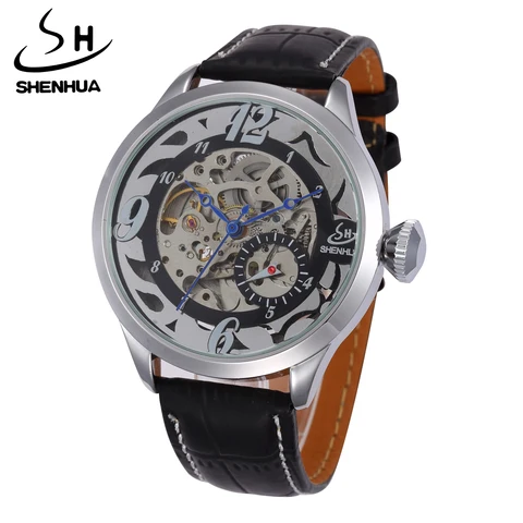Vintage New Fashion Military Style Men Automatic Mechanical Winding Watch Industry Hollow Movement Case Stainless Steel