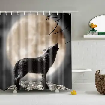 

Moon and Wolf Pattern Digital Print Shower Curtains for Bathroom,Polyester Waterproof Fabric Bath Curtain with 12 Hooks,35x70
