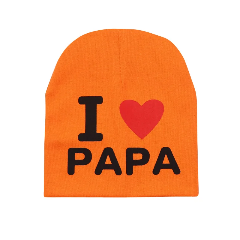 Детские шапки с надписью «I Love PAPA MAMA»; сезон весна-осень-зима; теплые головные уборы; милая шапка для малышей; аксессуары колпачки для мальчиков и девочек - Цвет: Orange PAPA