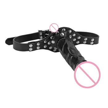 IKOKY Strap on Rubber Penis Mouth Gag Double Dildos Bandage Adult Games Strapon Sex Toys for Husband and Wife Sex Products 5