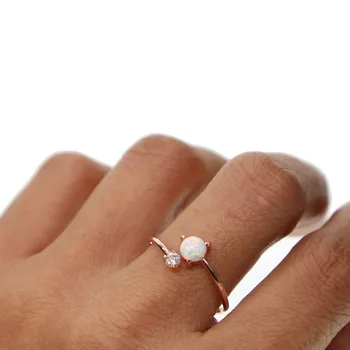 

100% 925 sterling silver delicate two stone clear cz white fire opal open adjust simple delicate thin band silver ring for girl