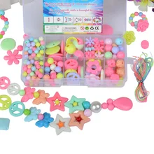200Pcs Necklace Building Kit Baby Beaded Toys DIY Handmade Beads Souptoys 10 Grids Children Birthday Gift Plastic Handmade Beads