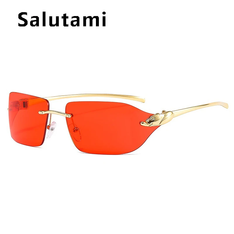 2021 New Luxury Brand Alloy Rimless Leopard Sunglasses For Women Vintage Gradient Square Sun Glasses Men Retro Uv400 Pilot Shade reader sunglasses Sunglasses