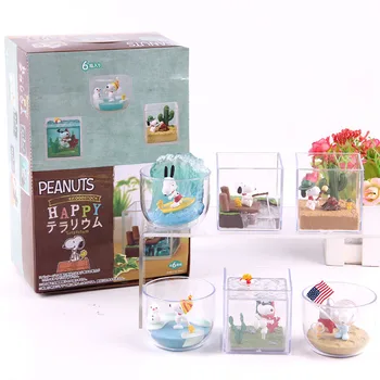 

6pcs/set Anime Woodstock Happy Terrarium Peanuts Camping Snorkeling Dog PVC Action Figure Collectible Model Toy for Kids Doll