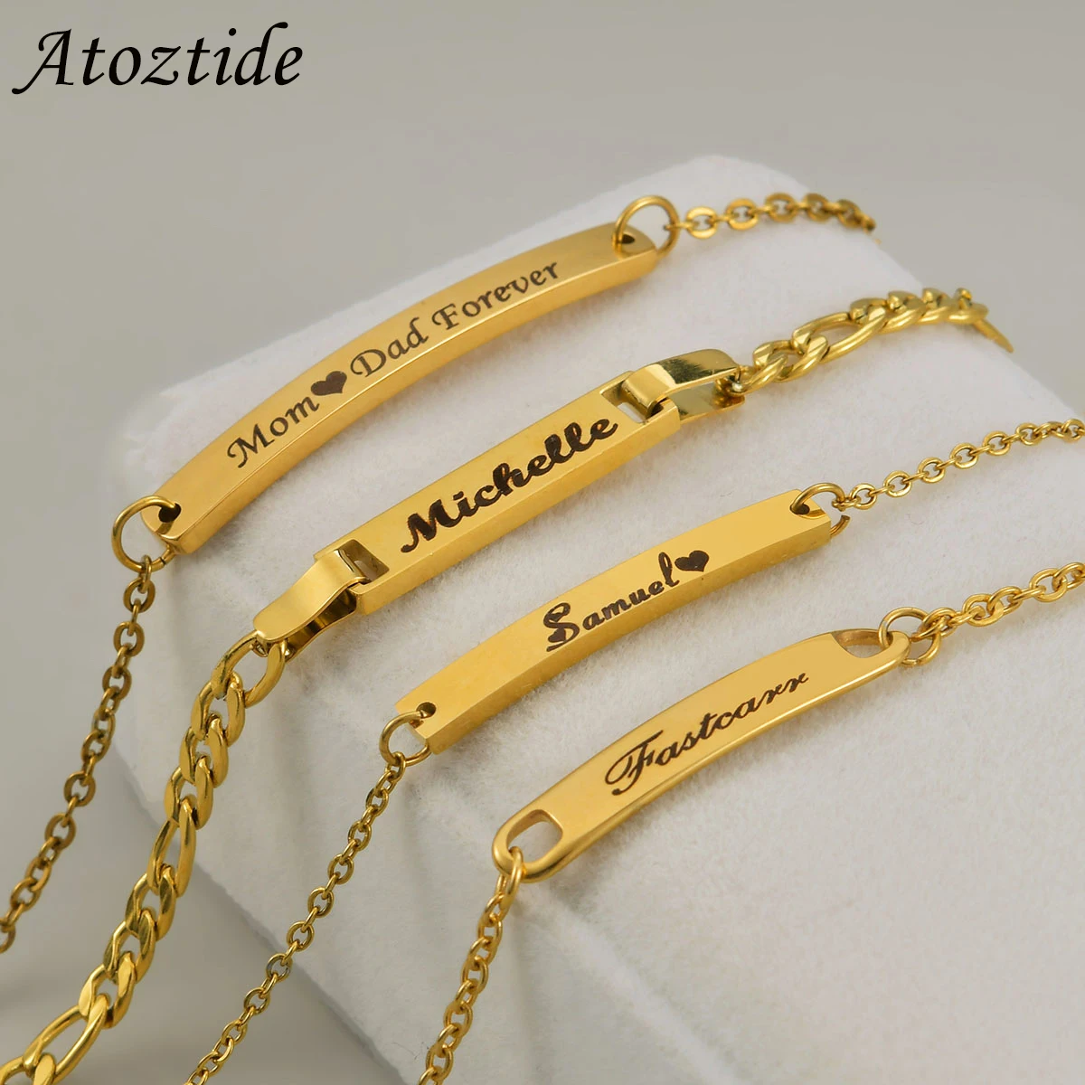 Atoztide Custom Baby Name Bar Nameplate Bracelet For Stainless Steel Women Kids Adjustable Link Chain Personalized Jewelry Gift alcatel радионяня baby link 160