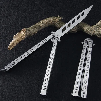 

Butterfly knife beginners for game knife folding knife butterfly stainless steel mirror rivet screw spring tail lock
