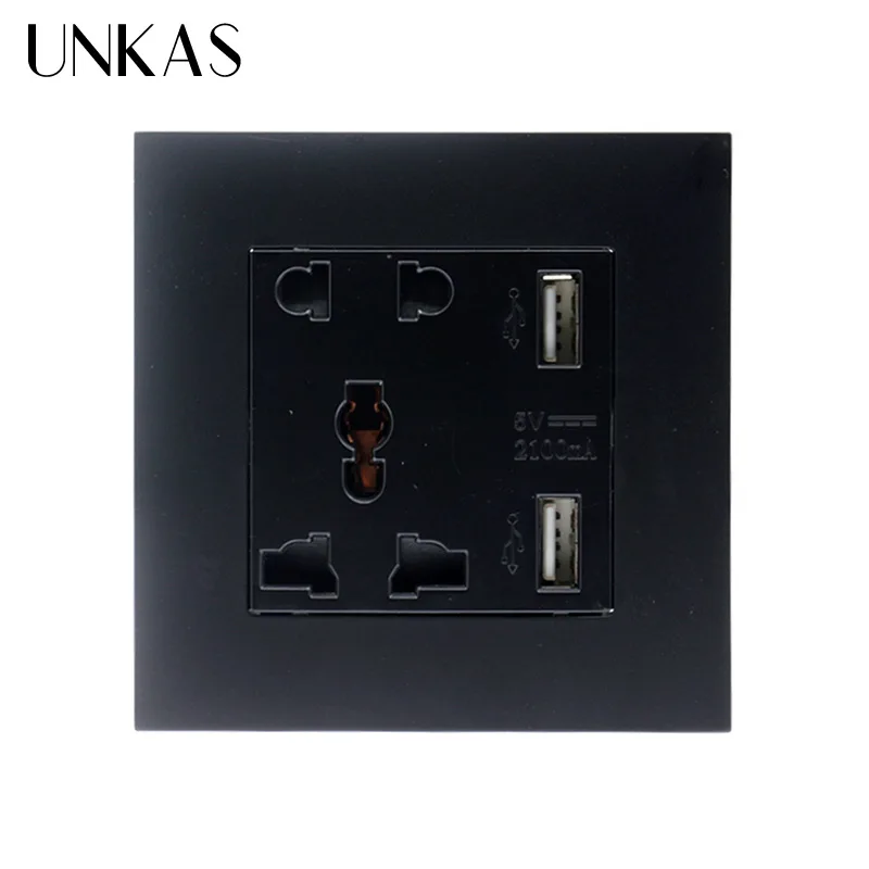 Black USB Socket UNKAS умная домашняя пластиковая панель от производителя настенная розетка USB Универсальная Розетка с 5 отверстиями розетка с двойным USB - Тип: Black USB Socket