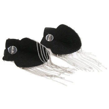 

New 1 pair of punk skirt silver rivet tassel necklace epaulet shoulder flap badge