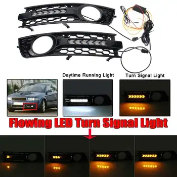 

A Pair Car Flowing LED Mesh Fog Light Grille Cover Mesh Grille with Flowing LED Turn Signal Lamp DRL For Audi A4 B6 2001-2005