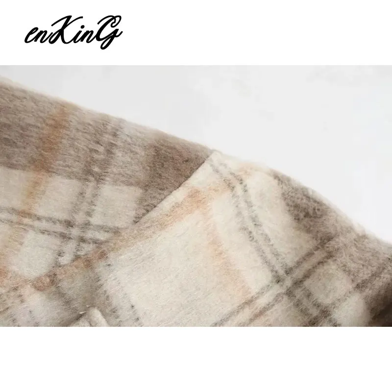 awesome 2019 winter Woollen cloth jacket women england vintage plaid oversize botfriend jacket casaco femin