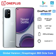 Global Version OnePlus 8T 8 T 5G Mobile Phones NFC 12GB 256GB Snapdragon 865 Smartphone 6.55" 120Hz AMOLED Fluid Screen 48MP 65W