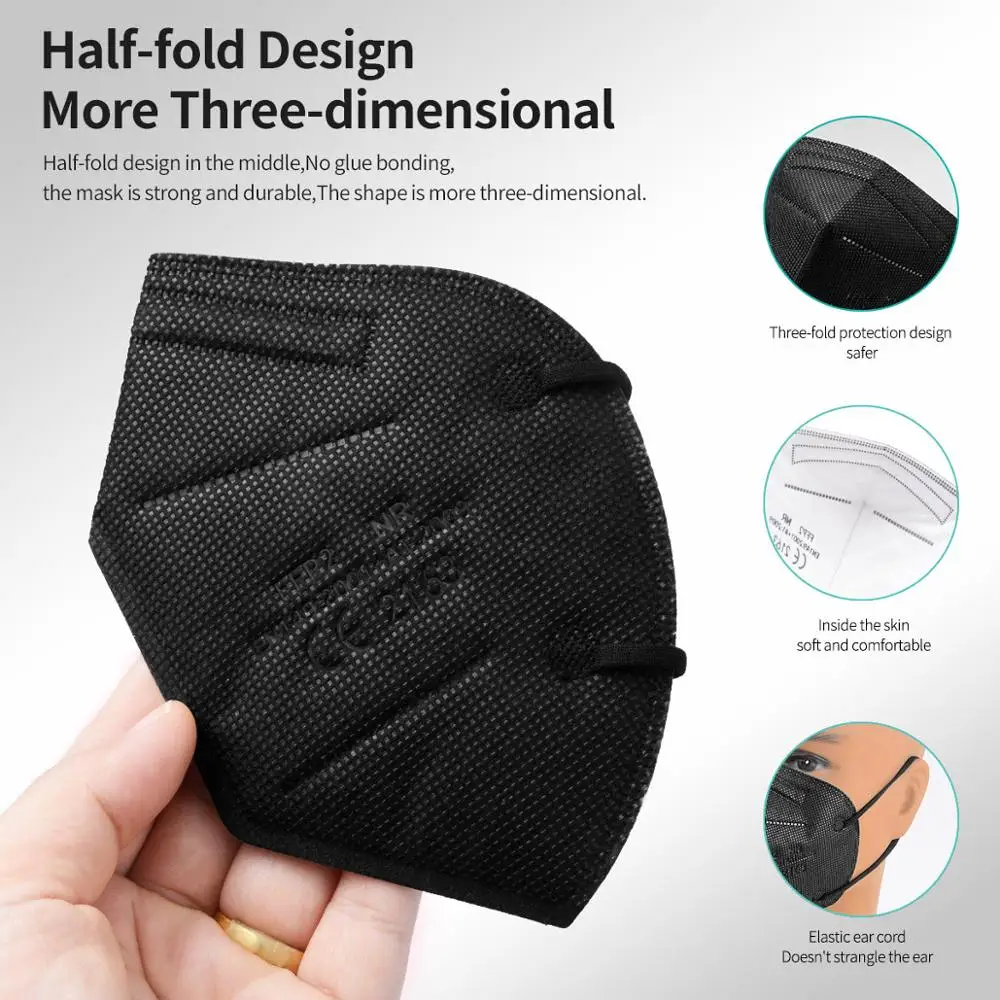 10-200 قطعة ffp2mask أسود kn95 mascarillas negra ا...