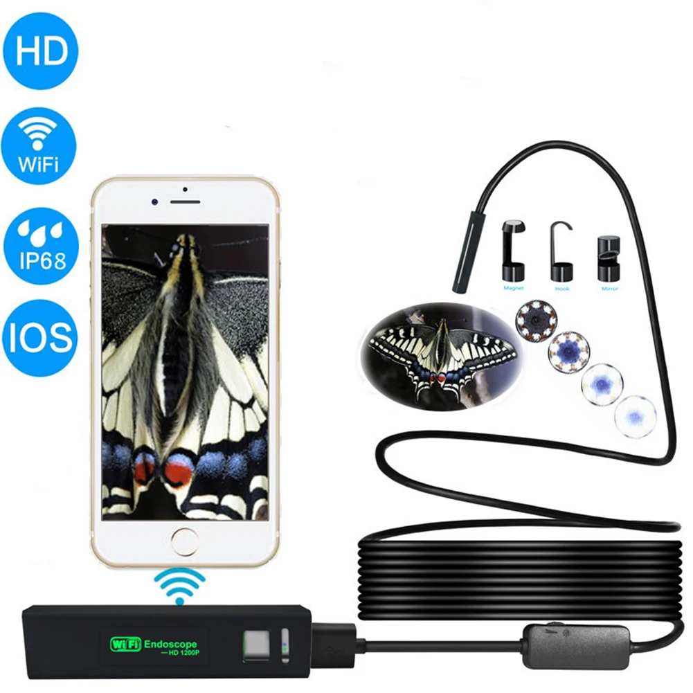 

Chargable 3 In 1 Inspection Camera Waterproof 8 LED Lights 8mm Mini 3.5M Cable 1200P WIFI Endoscope For Android / IOS 4.2 /