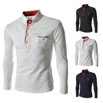 

Spring Autumn Plus Size Men Dot Button Down Long Sleeve T-Shirt Slim Top Warm outdoor Windproof Clothing Accessory