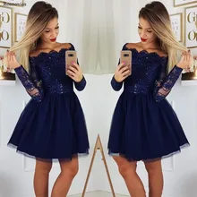 С открытыми плечами, без рукавов кружевные платья для выпускного вечера одежда с длинным рукавом длиной выше колена Длина Выходные туфли на выпускной вечерние платья Vestidos мини-платья для возвращения на родину