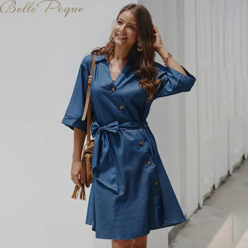 Belle Poque, женское осеннее платье-свитер на пуговицах, Vestidos, одноцветные элегантные платья с длинным рукавом, свободные офисные платья