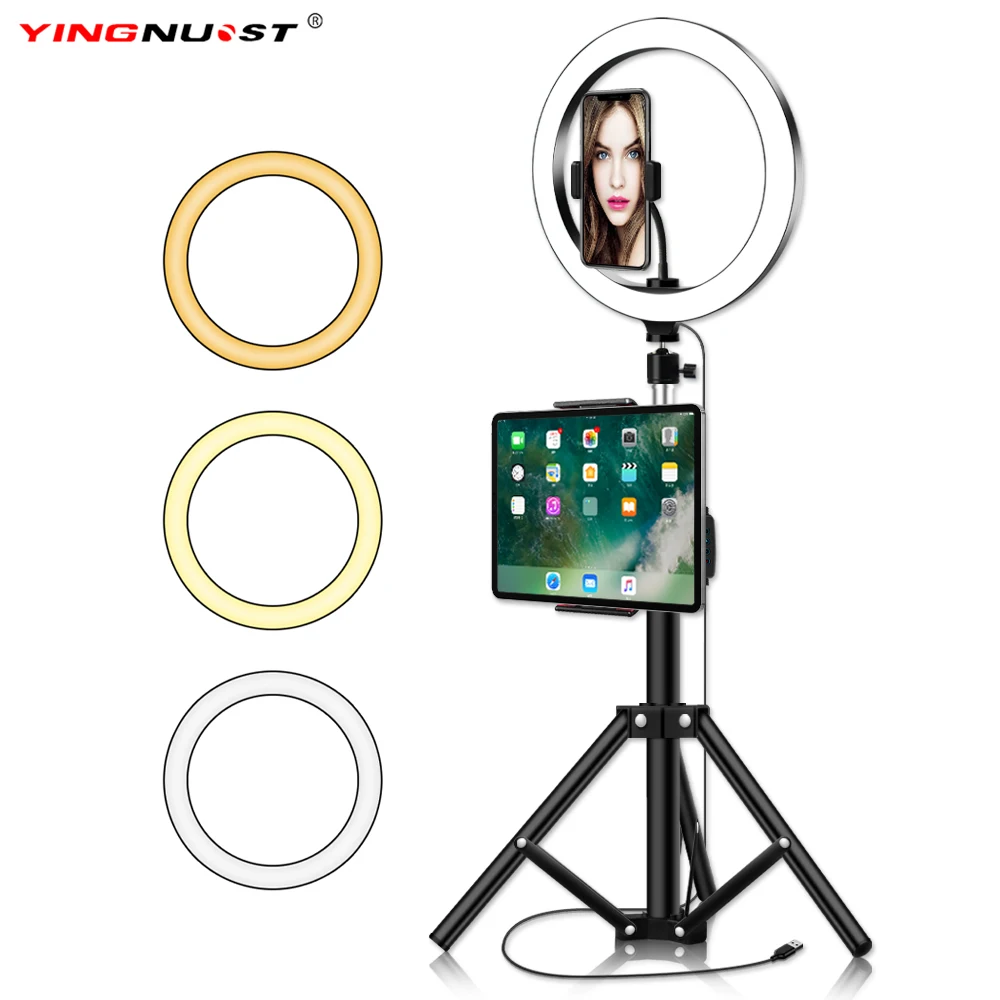 

10inch Circle Ring Light with Tripod Stand Big Phone Clip for Ipad Professional Camera Photo Lighting for Makeup Youtube Video