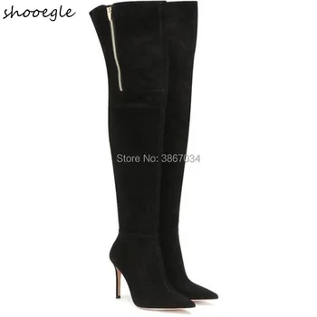 

European And American Pointed Toe Over The Knee Boots Fashion Dermis Fine heel Women's Boots