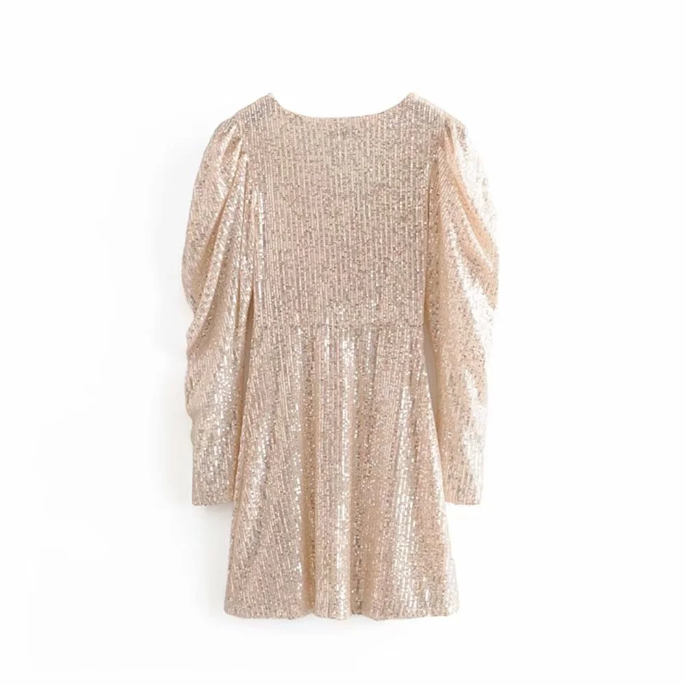 Осень 2019 женское Новое Пышное короткое платье с v образным вырезом длинным