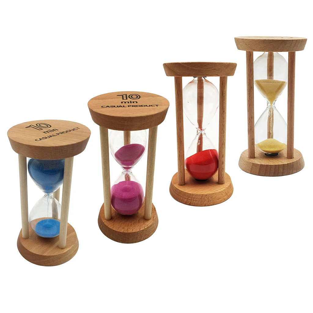 10 Minutes Wood Frame Sand Timer with Yellow Sand Hourglass for Training