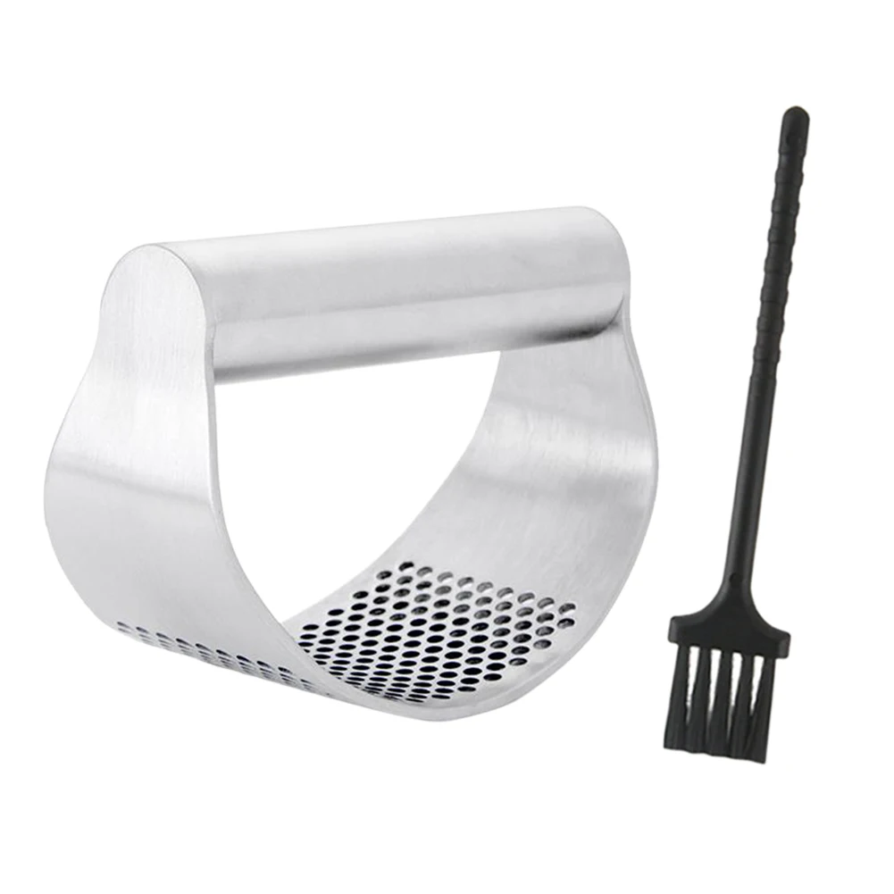 Easy Clean Kitchen Curved Manual Crusher Tools Chopping With Brush Stainless Steel Silver Durable Garlic Press Mincer Grinding |