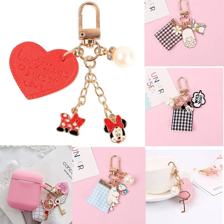 

Cute cartoon Keychain For Apple AirPods Earphone Case Accessories key ring luxury Key chain bag Hanging ornament For AirPods 2