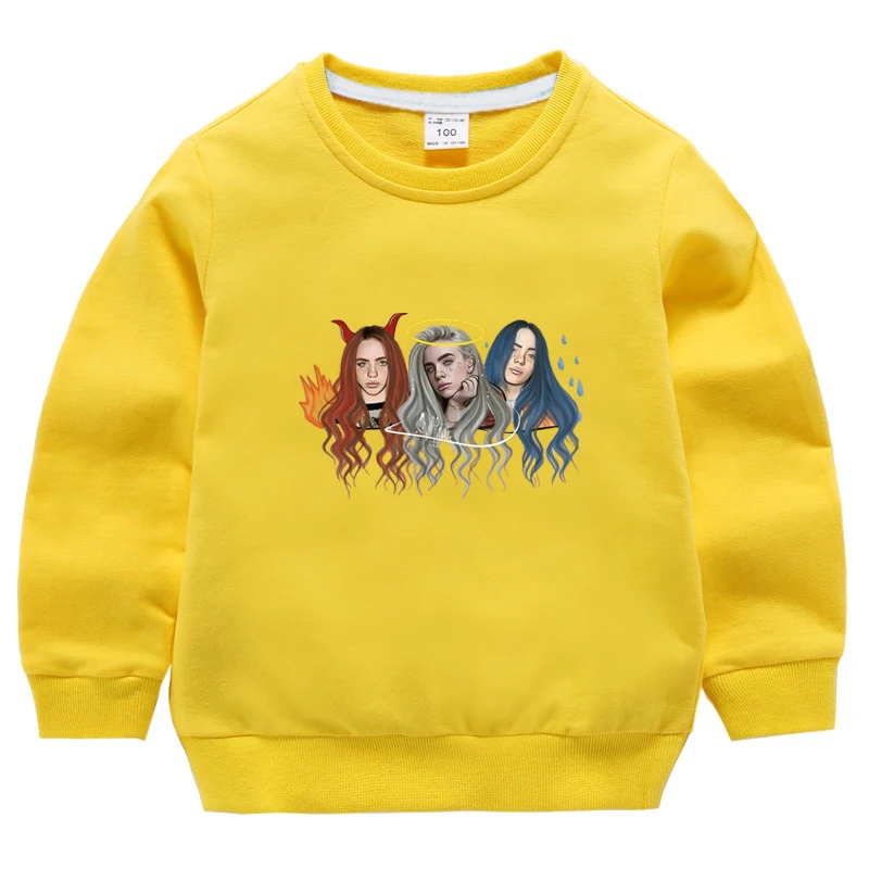 Billie Eilish/Детские толстовки с капюшоном; свитшоты для маленьких мальчиков и девочек; топы с длинными рукавами с героями мультфильмов; детская футболка; спортивная одежда; пуловер; одежда