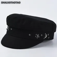 SHALUOTAOTAO тренд женские бренды армейские кепки Модная Звезда Луна вышивка плоская кепка для женщин Элегантная подчеркивающая индивидуальность кепка осень