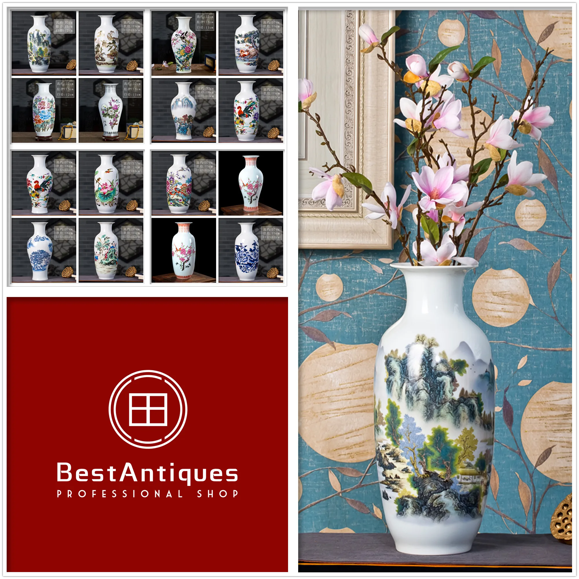 

Jingdezhen Ceramics Handmade Craft Supplies Wealth Vase Decoration Best Antiques Traditional Craft Chinese Style Home 16 Models