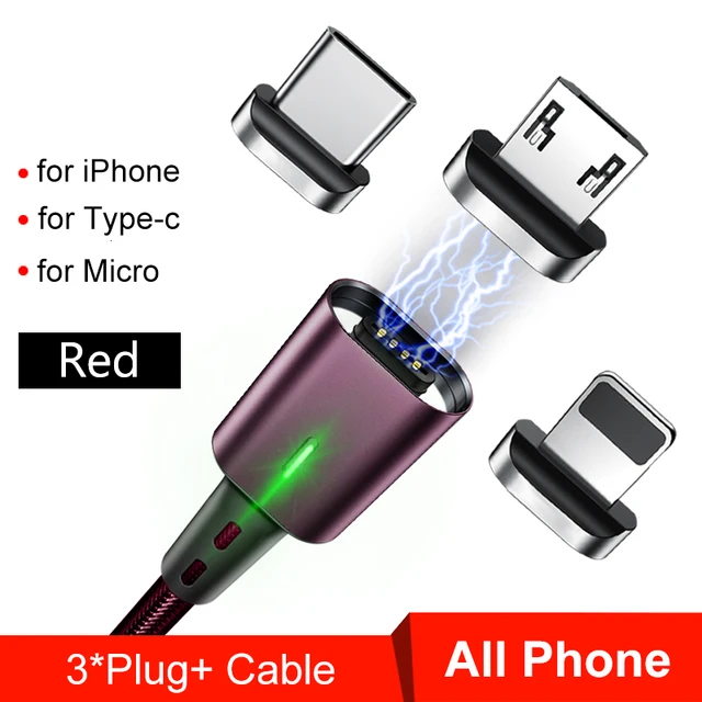 Elough Quick Magnetic Charger 3.0 4.0 Micro USB Cable for iPhone 8 POCO X3 Xiaomi Fast Magnetic Phone Charging Cord Type C Cable Red 3 in 1