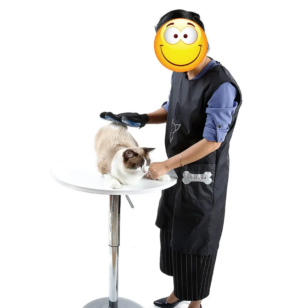 

Waterproof Anti-static Non-sleeve Easy to Dry and Clean Black Pet Grooming Apron with Pockets Pet cleaner
