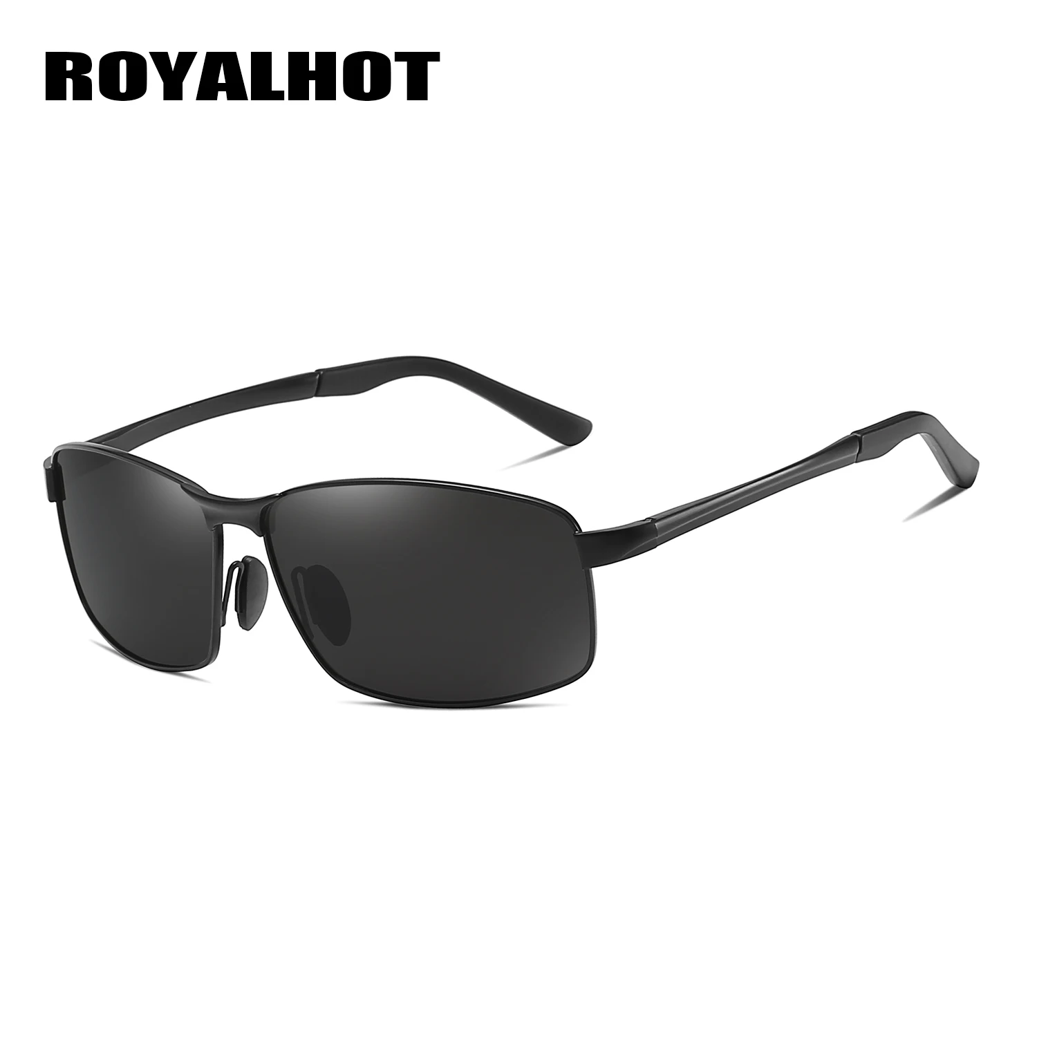 RoyalHot, мужские, женские, поляризационные, сплав, крутые, Прямоугольная оправа, солнцезащитные очки, для вождения, солнцезащитные очки, оттенки, Oculos masculino, мужские, 70015 - Цвет линз: Black Grey