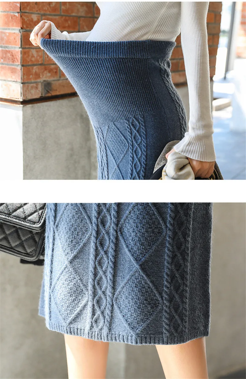 Fall Winter Woolen Maternity Skirt Casual Pregnant Women Elastic High Waist Knitted Belly Skirt Premama Pregnancy Dress Vestido