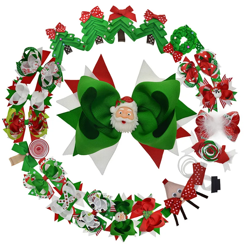 

Girls Christmas Hair Bows Clip With Tree Santa Snowman Wreath Reindeer Candy Kids Xmas Party Bow Christmas Gift Hair Accessories