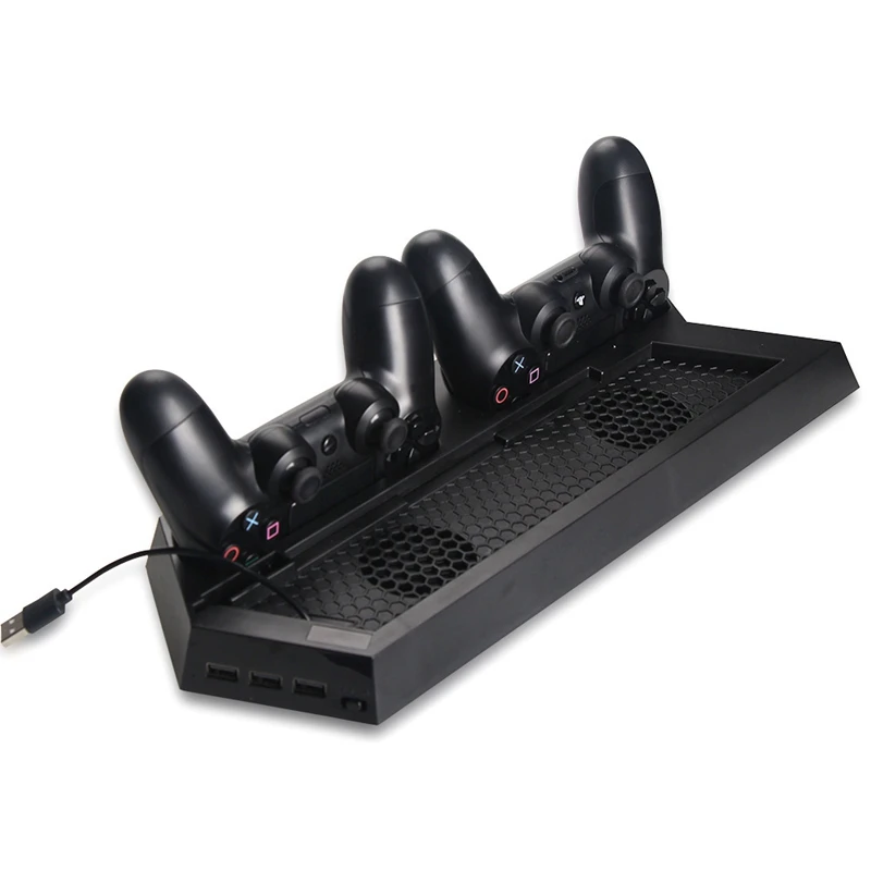 For PS4 Stand PS4 Slim Vertical Stand Cooling Fan with Gaming Controller Dual Charging Station Dock for Sony Playstation 4 Slim