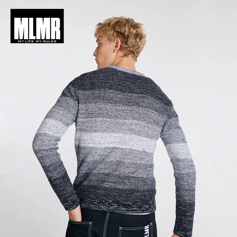 JackJones осенний мужской модный трендовый хлопковый свитер с круглым вырезом и градиентной полоской 218324552
