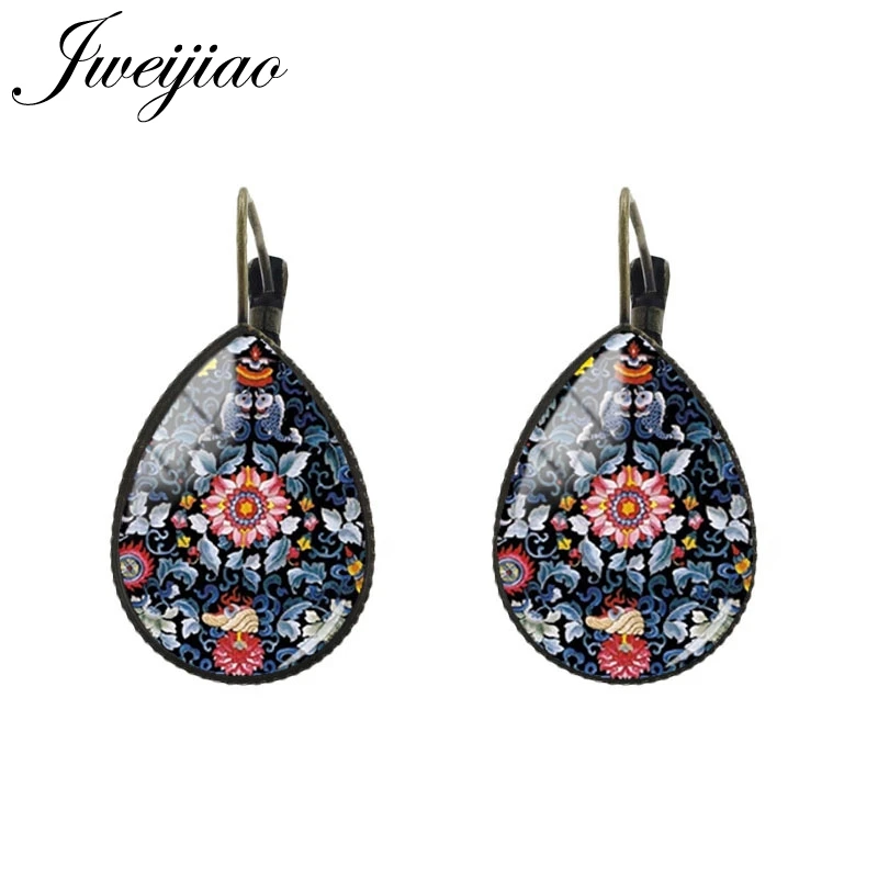FL52 JWEIJIAO New Polish Folk Art Patterns Stud Earrings Boho Floral Tear water-drop Ear Clip Earrings Women jewelry FL53 - Окраска металла: FL52