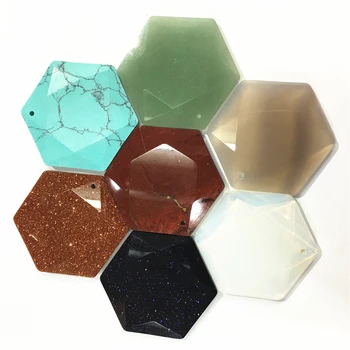 

48*43mm Hot Cubic Hexagonal Natural Stone Pendants Faceted for Necklaces Blue Sand agates Charm Chakra Reiki Women Men Jewelry