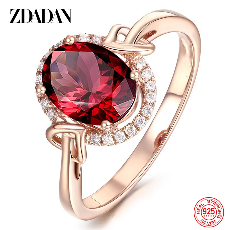 ZDADAN 925 Sterling Silver Big Oval Ruby Zircon Ring For Women Temperament Jewelry Accessories Gift 4