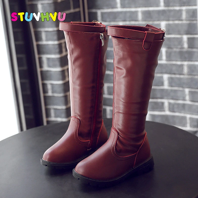 

Fashion Leather Girls Boots Autumn and Winter New Plus Velvet Warm High Boots Children Shoes Waterproof Non-slip Girls Shoes