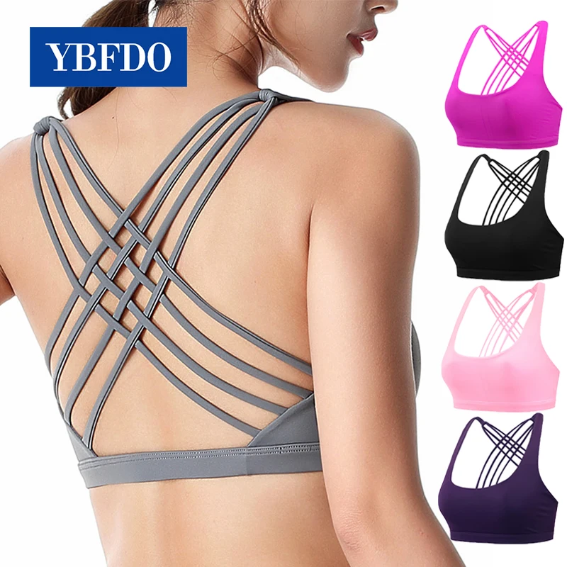 

YBFDO 2021 New Fitness Sports Bra for Women Push Up Cross Back Shockproof Running Gym Training Workout Underwear Crop Tops
