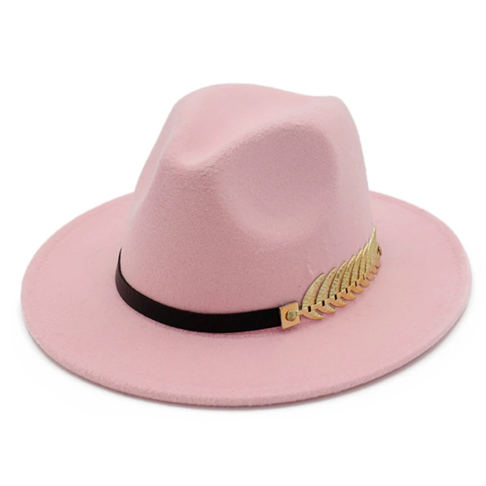 SHOWERSMILE бордовая женская шляпа-федора зимняя женская шерстяная фетровая шляпа лист с большими полями британский стиль ретро Джаз Кепка аксессуары - Цвет: pink hat