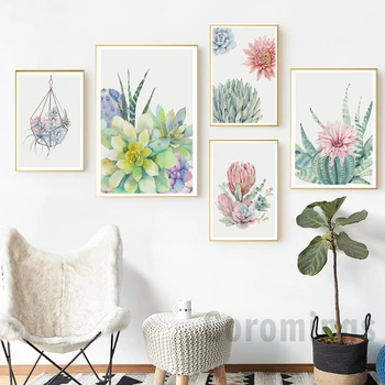 

Succulent Plants Nordic Poster Leaf Cactus Flowers Wall Art Print Posters And Prints Canvas Painting Wall Pictures Home Decor