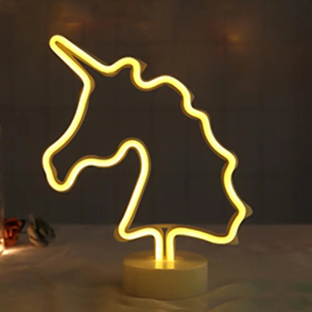 Светодиодный неоновый Настольный светильник с изображением фламинго кактуса единорога для спальни, прикроватная настольная лампа - Цвет абажура: Unicorn Yellow